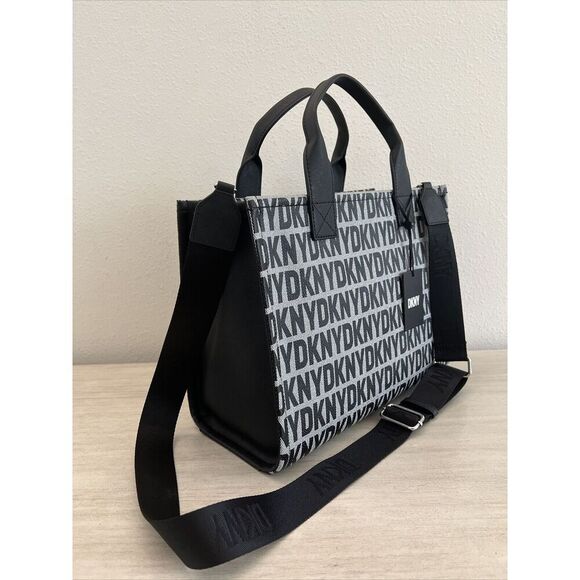 DKNY Hadlee Medium LARGE Tote LOGO Crossbody BLACK GRAY White Handbag Purse - Picture 3 of 16